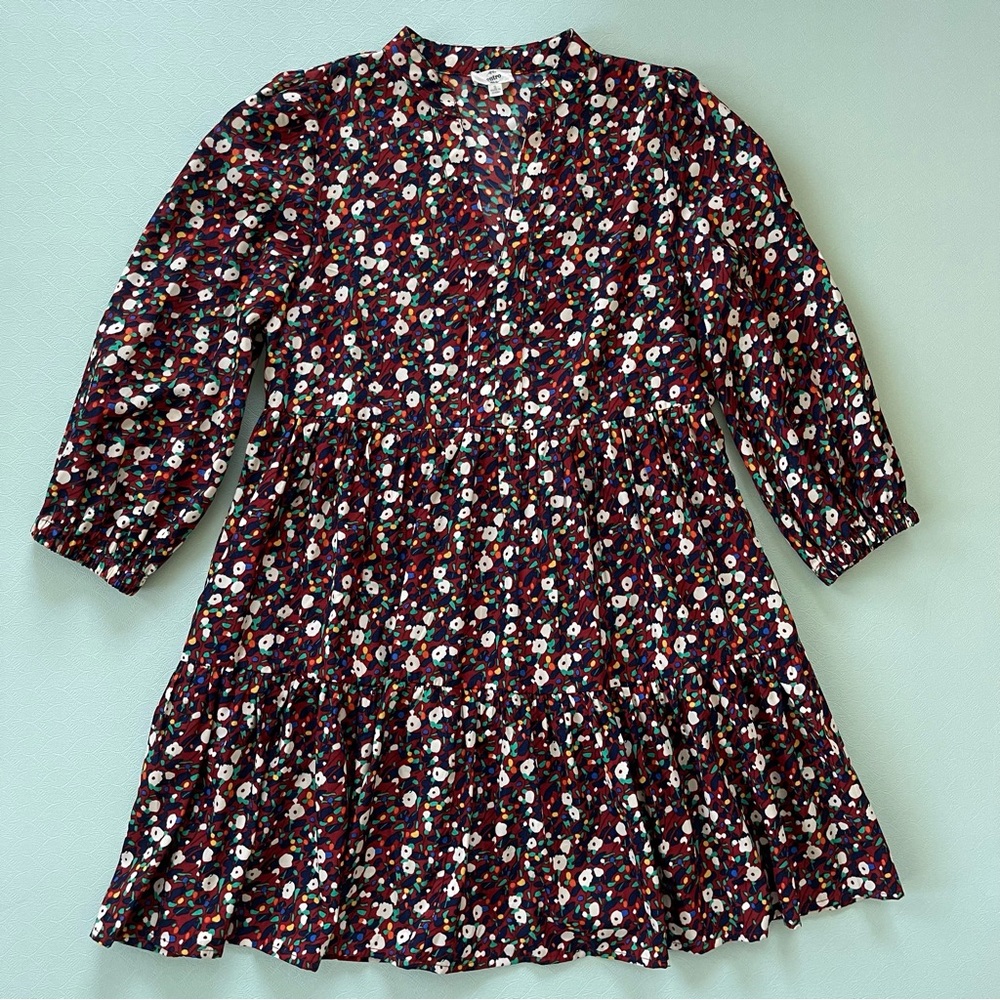 Entro Floral Tiered Balloon Sleeve Mini Dress Sz S